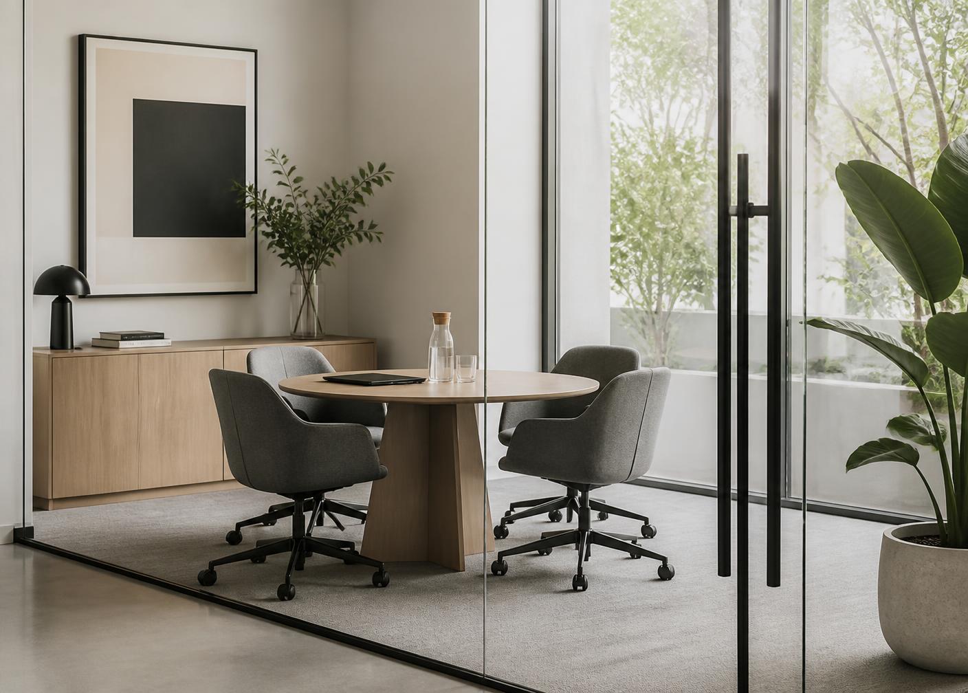 A calm, modern professional meeting space